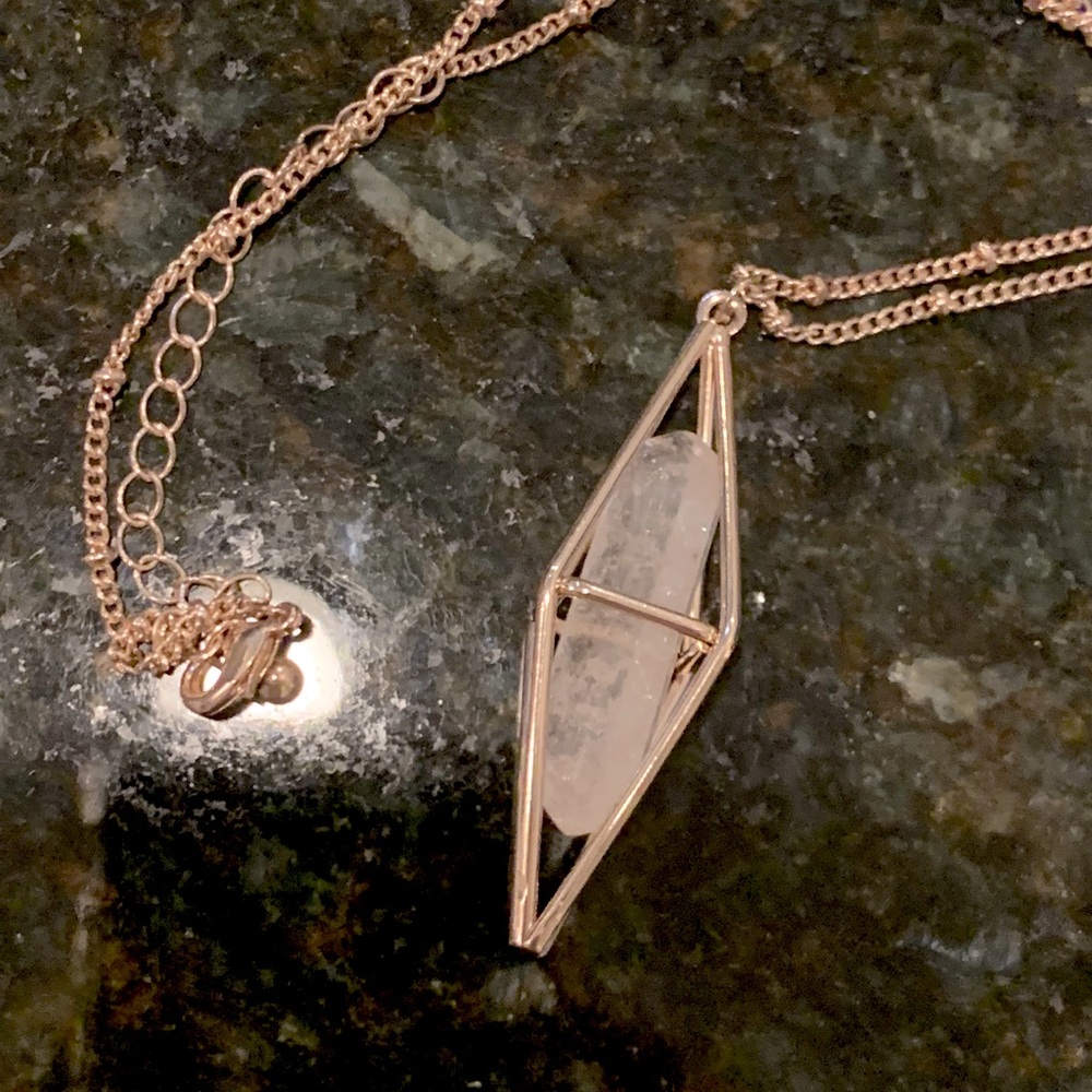 Rose Gold Quartz Crystal Necklace